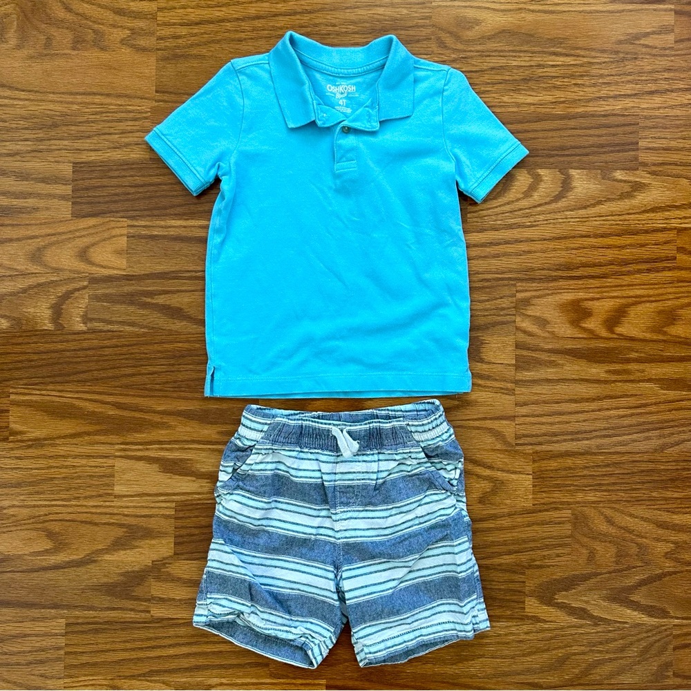 2pc OshKosh Jumping Beans Toddler Boys 4T Short Sleeve Polo Shirt Shorts EUC!